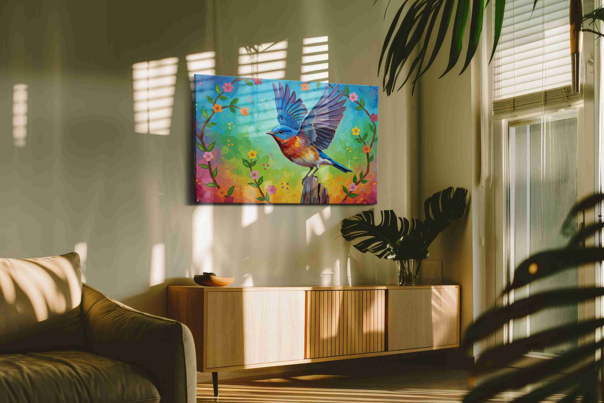 Euphoric Flight of Spring birds canvas print, on wall, lifestyle preview