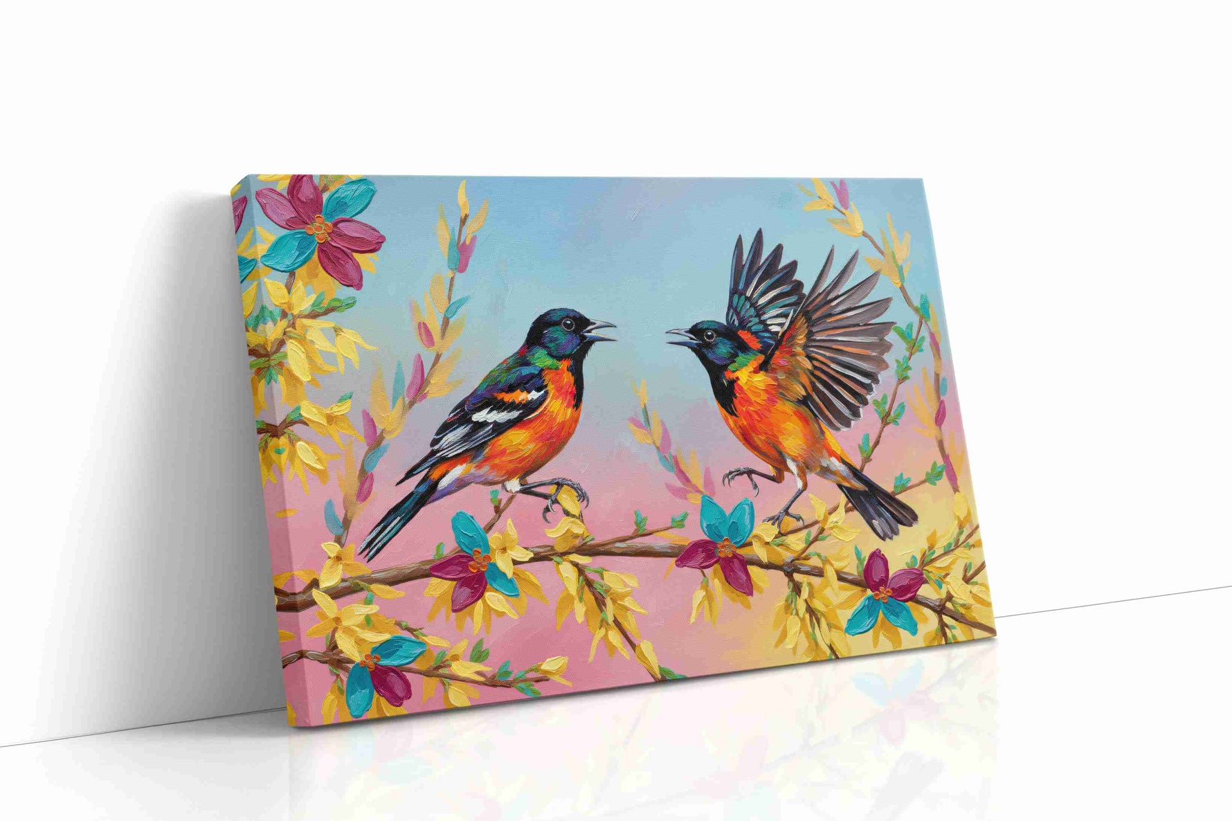 Harmony of the Painted Wings birds canvas print gallery-wrapped landscape canvas studio shot