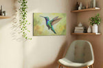 Iridescent Flight Symphony birds canvas print styled in a living room