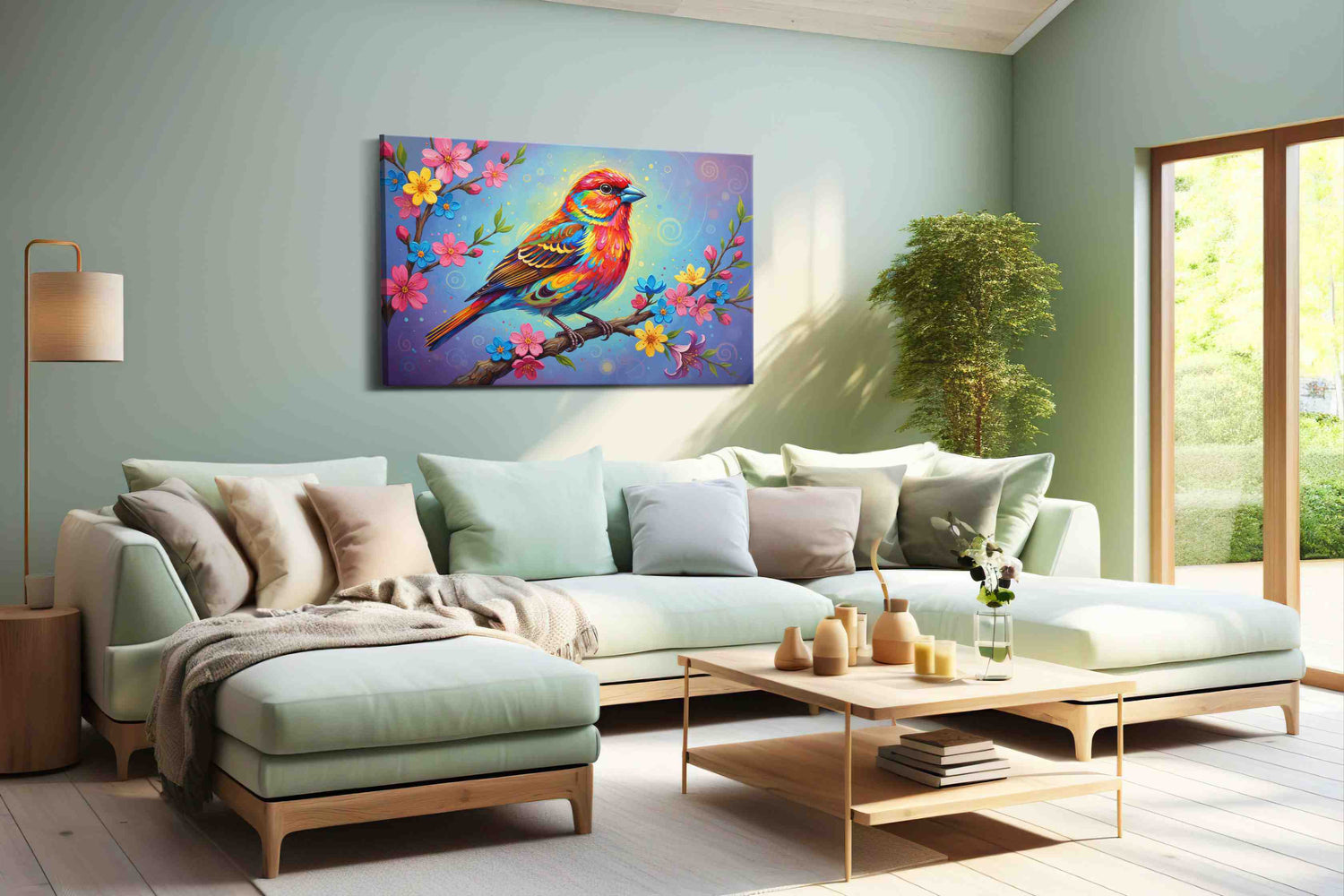 Luminous Melody of Spring – birds canvas wall art, gallery-wrapped, ready to hang