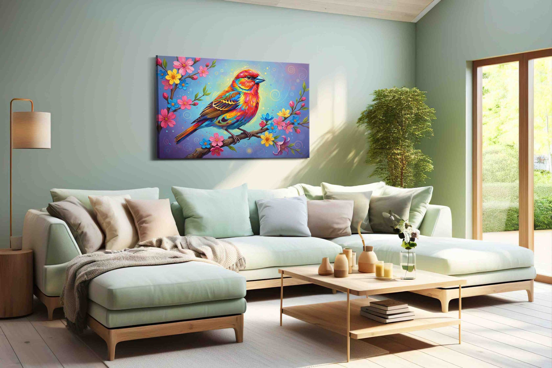 Luminous Melody of Spring – birds canvas wall art, gallery-wrapped, ready to hang
