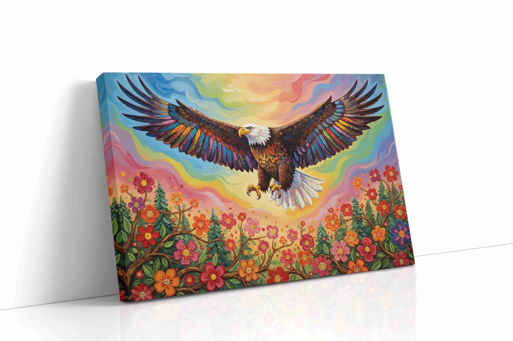 Majestic Flight Over Blooming Fields birds canvas print, gallery-wrapped, ready to hang