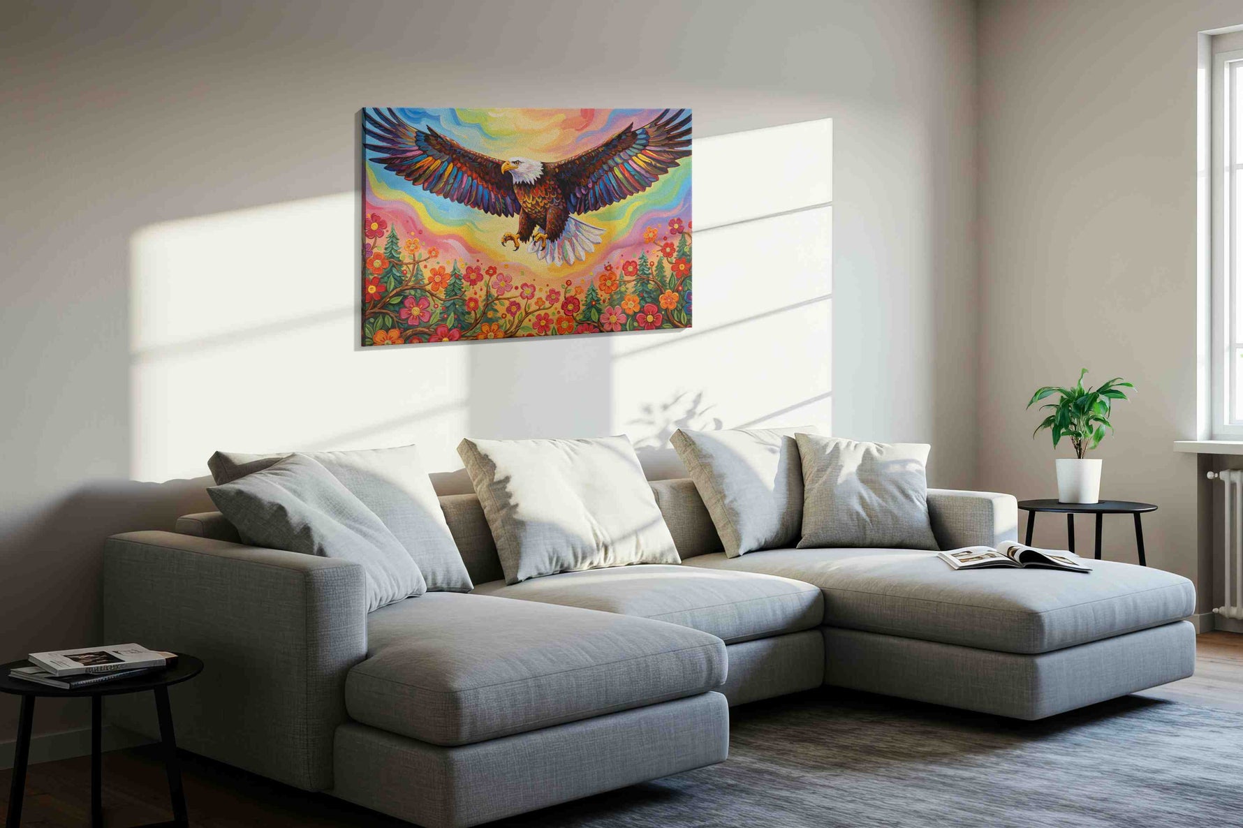 Majestic Flight Over Blooming Fields birds canvas print, gallery-wrapped, ready to hang — view 2