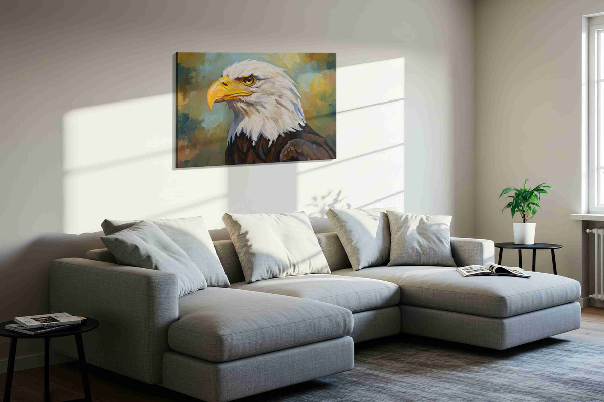 Majestic Guardian Gaze birds canvas print, displayed in a living room