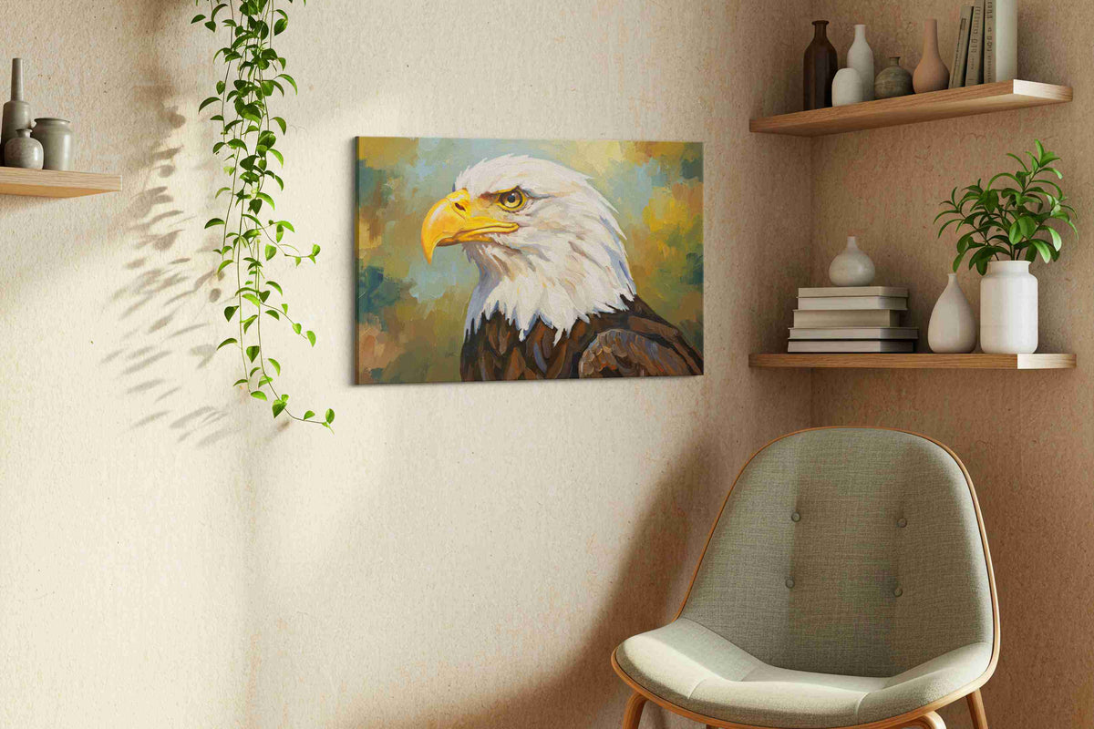 Majestic Guardian Gaze birds canvas print styled in a living room