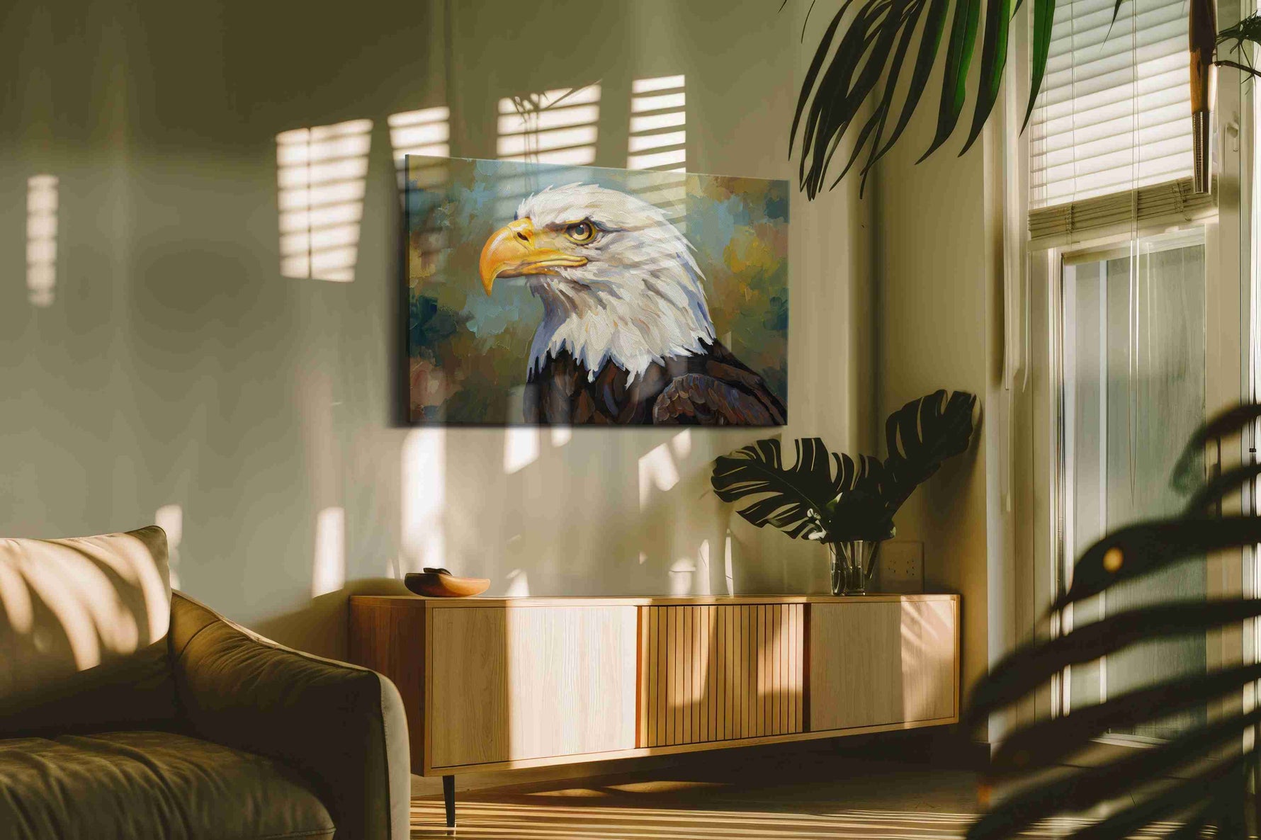 Majestic Guardian Gaze birds canvas print, on wall, lifestyle preview