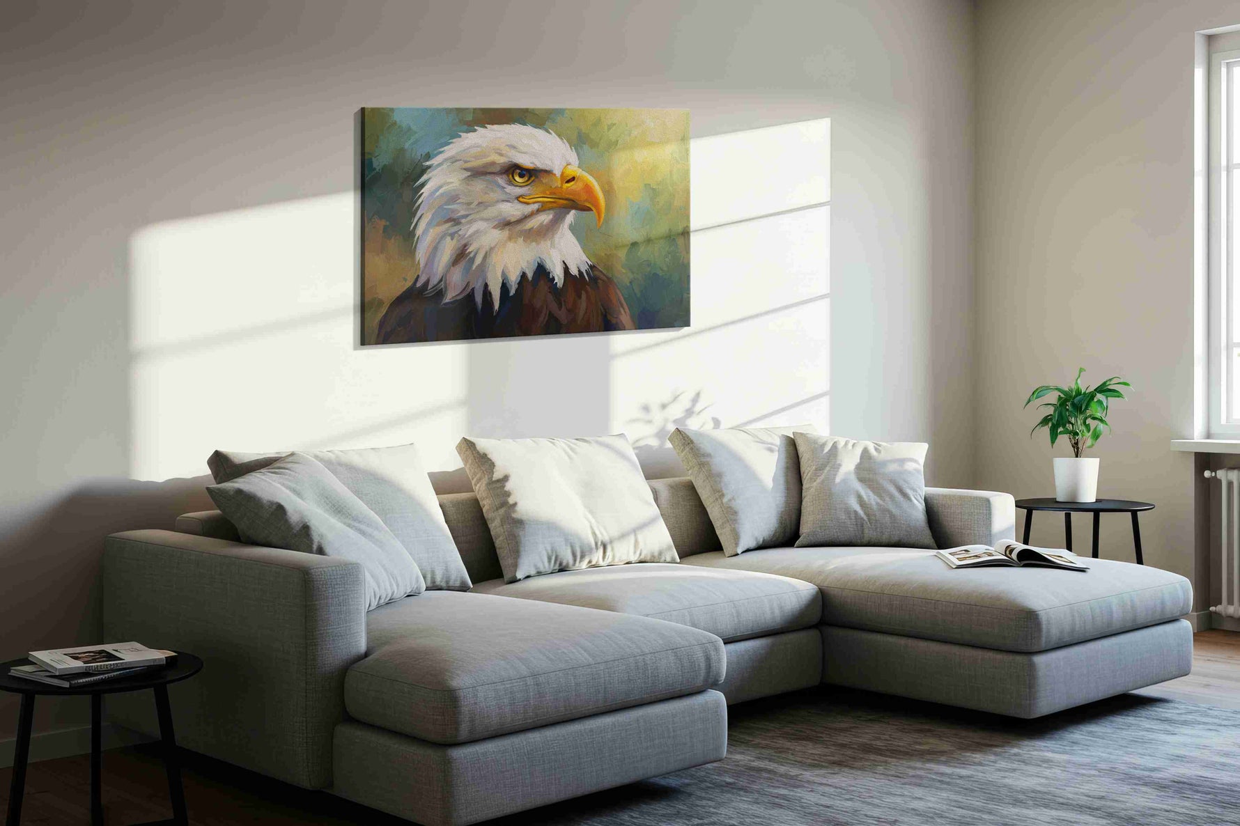 Majestic Guardian of Skies birds canvas print, displayed in a living room