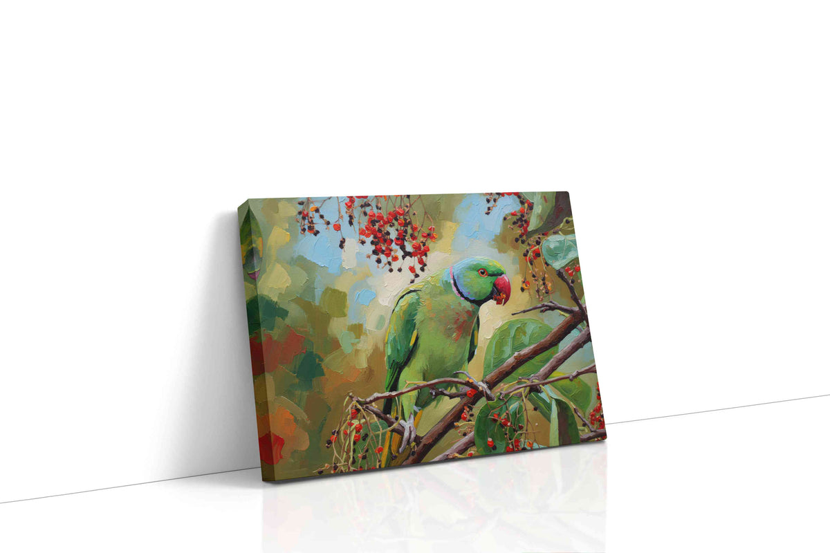 Parrot's Paradise Symphony birds canvas print gallery-wrapped landscape canvas studio shot