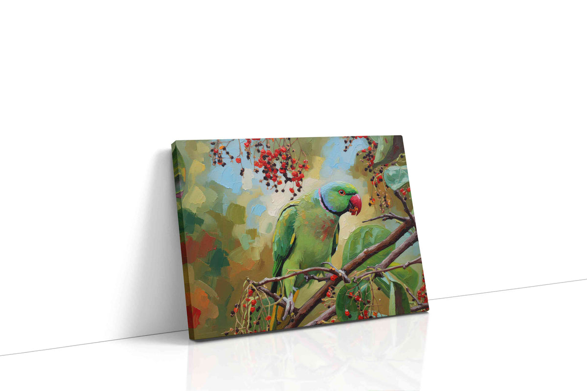 Parrot's Paradise Symphony birds canvas print, gallery-wrapped, ready to hang