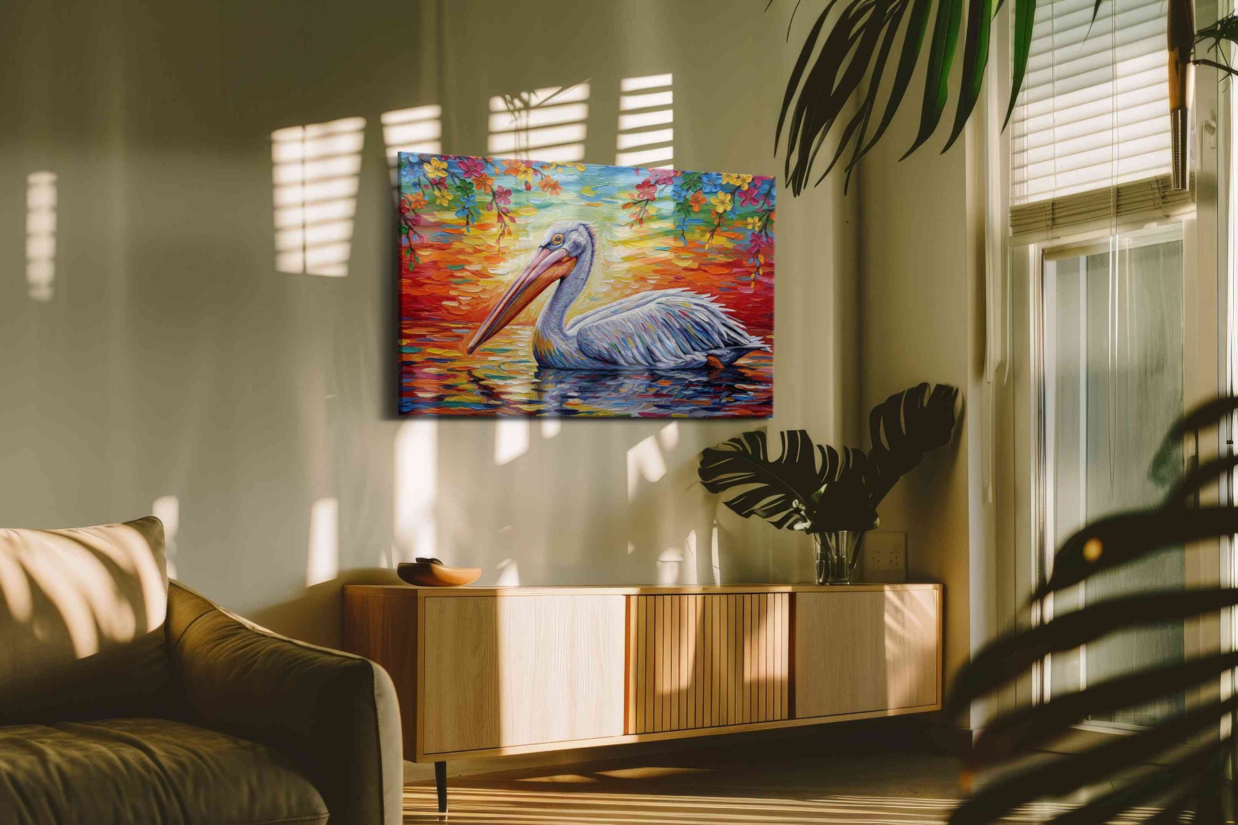 Pelican's Symphony at Sunset – birds canvas wall art, gallery-wrapped, ready to hang