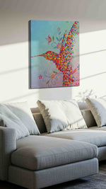Pixel Blossoms in Flight – birds canvas wall art, gallery-wrapped, ready to hang