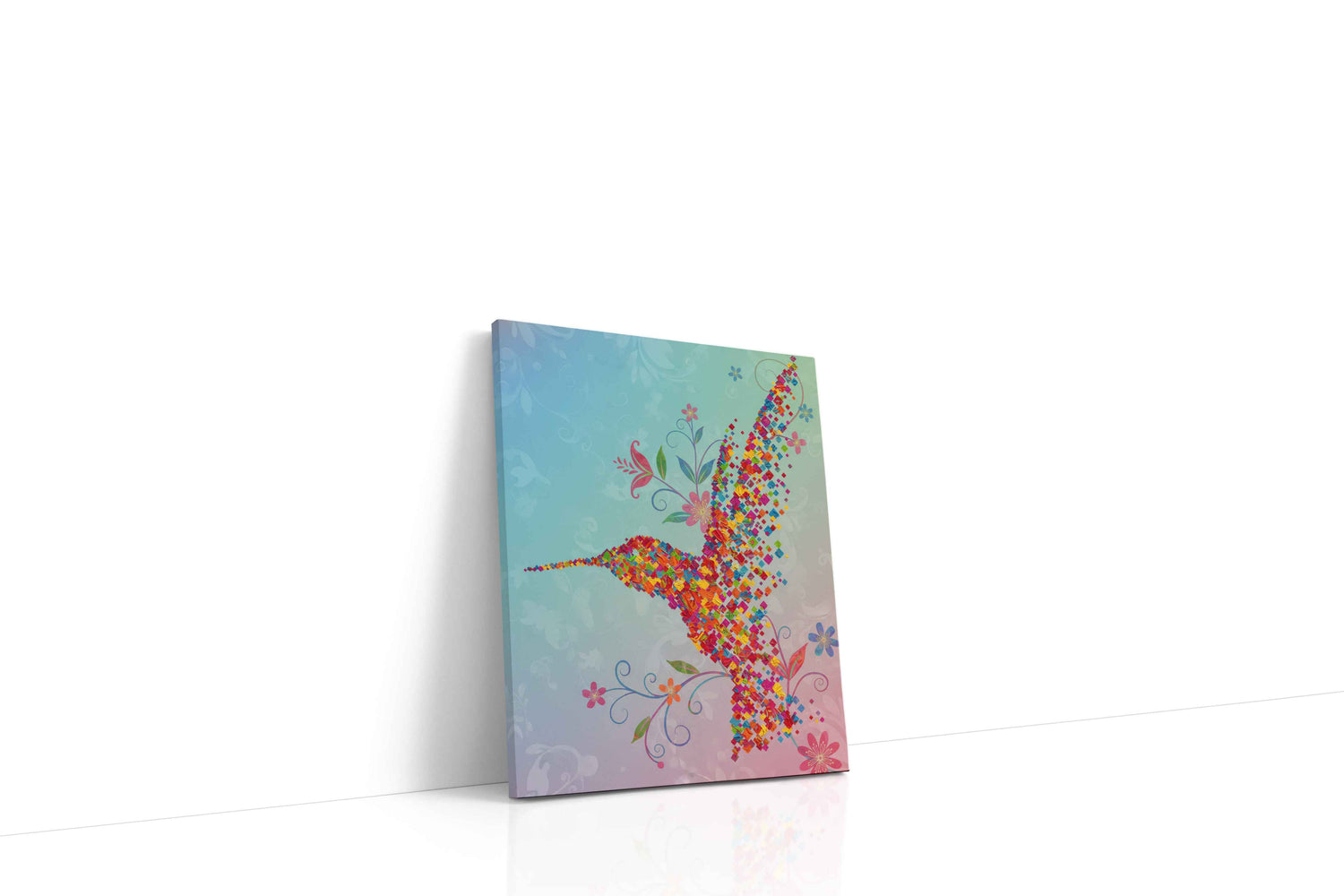 Pixel Blossoms in Flight birds canvas print, gallery-wrapped, ready to hang