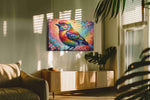 Prismatic Melody Perch birds canvas print in a contemporary interior mockup