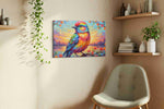 Radiant Dawn Chorus birds canvas print, displayed in a living room