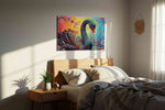 Rainbow Elegance in Bloom birds canvas print, displayed in a bedroom