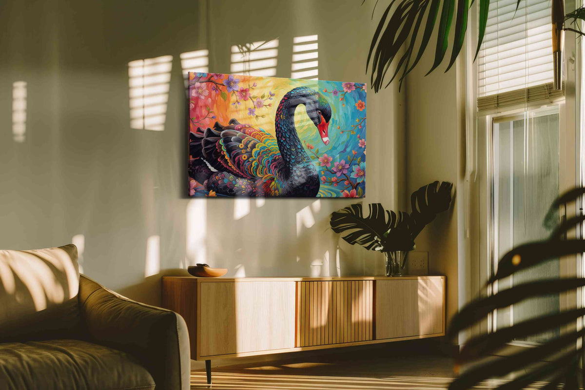 Rainbow Elegance in Bloom birds canvas print, on wall, lifestyle preview
