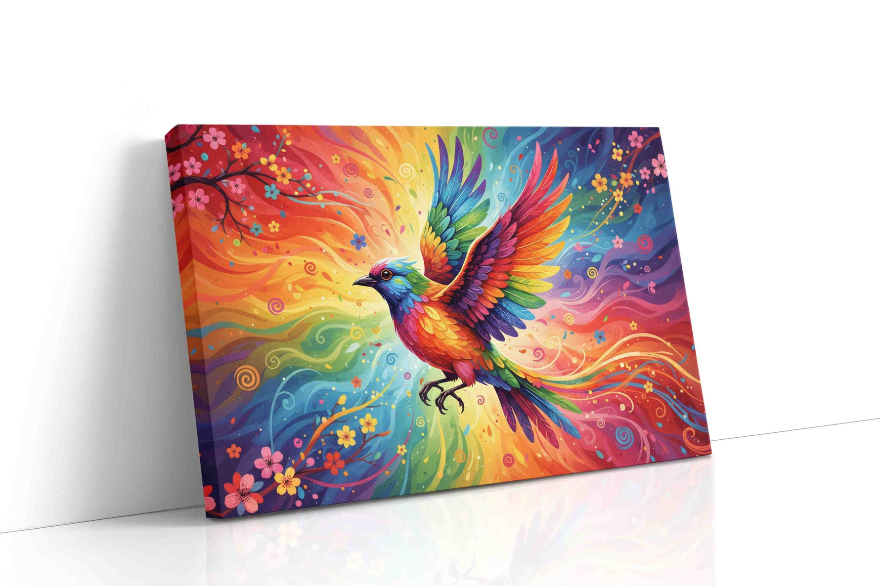 Rainbow Flight of Fantasy birds canvas print gallery-wrapped landscape canvas studio shot