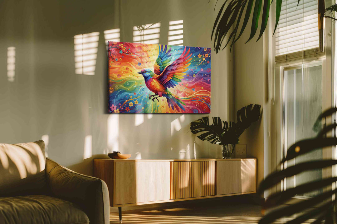 Rainbow Flight of Fantasy – birds canvas wall art, gallery-wrapped, ready to hang