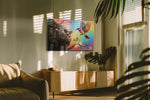 Rainbow Harmony birds canvas print, on wall, lifestyle preview