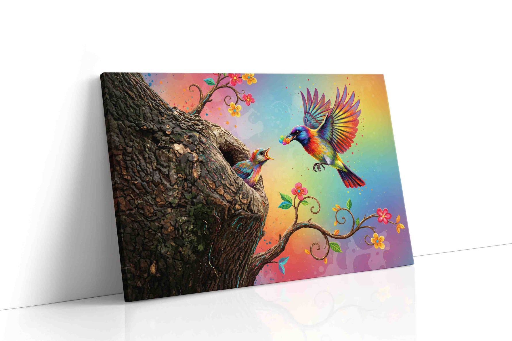 Rainbow Harmony birds canvas print gallery-wrapped landscape canvas studio shot