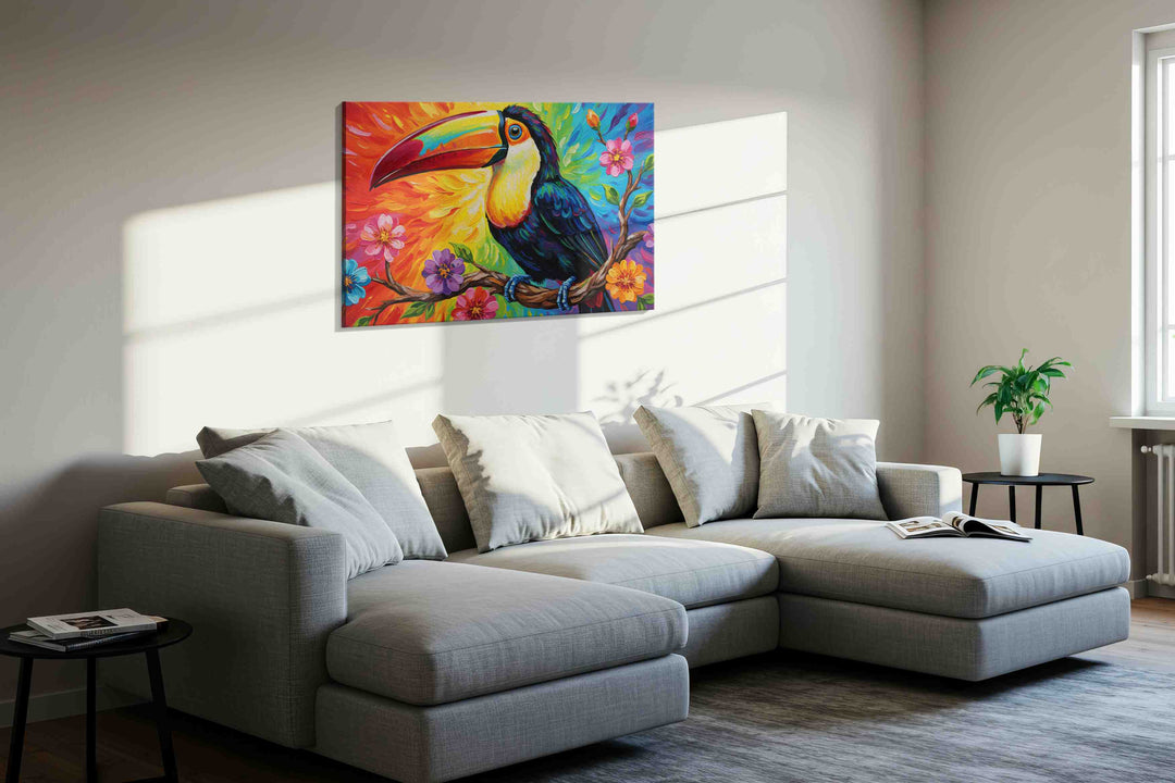 Rainbow Harmony Toucan – birds canvas wall art, gallery-wrapped, ready to hang