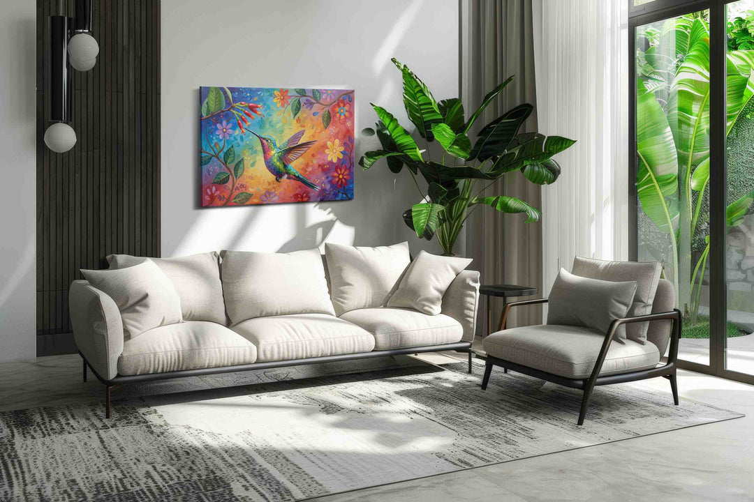 Rainbow Nectar Symphony – birds canvas wall art, gallery-wrapped, ready to hang
