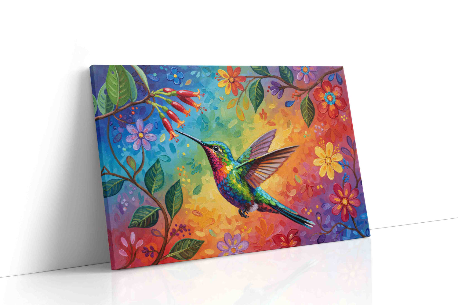 Rainbow Nectar Symphony birds canvas print, gallery-wrapped, ready to hang