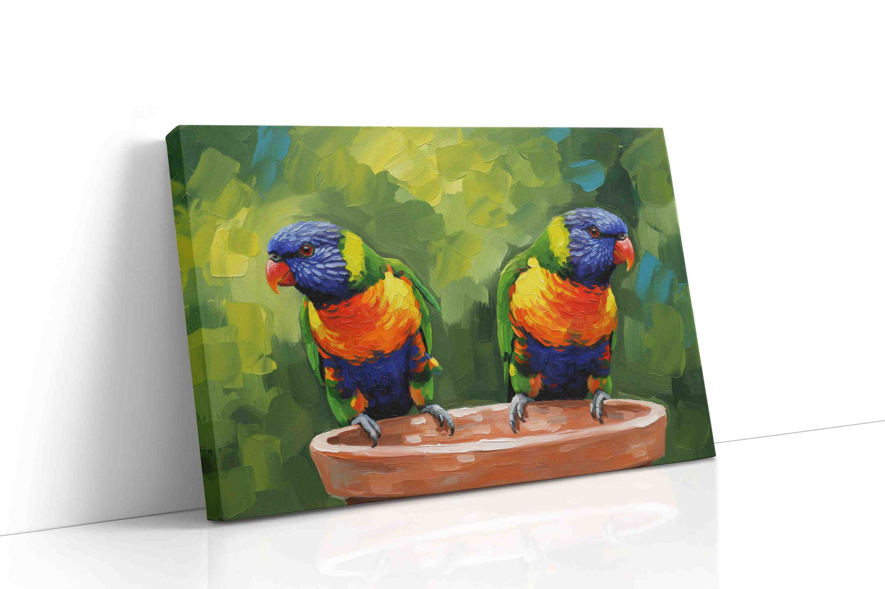 Rainbow Parrots Serenade birds canvas print gallery-wrapped landscape canvas studio shot