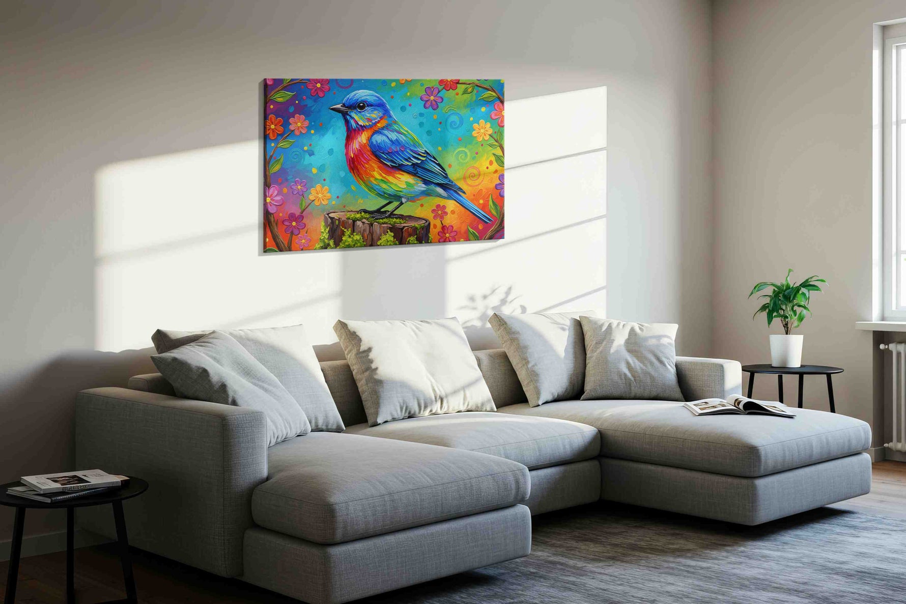 Rainbow Serenade – birds canvas wall art, gallery-wrapped, ready to hang