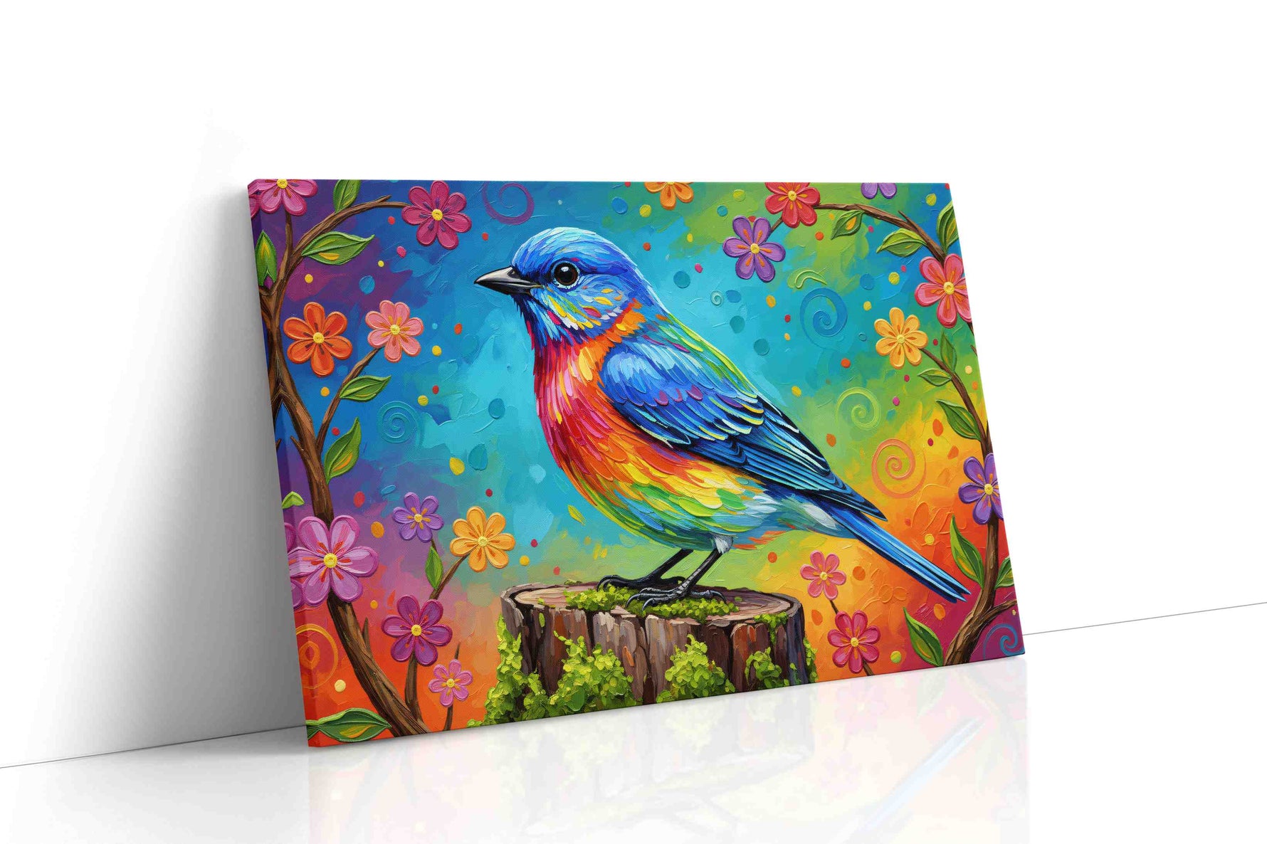 Rainbow Serenade birds canvas print, gallery-wrapped, ready to hang