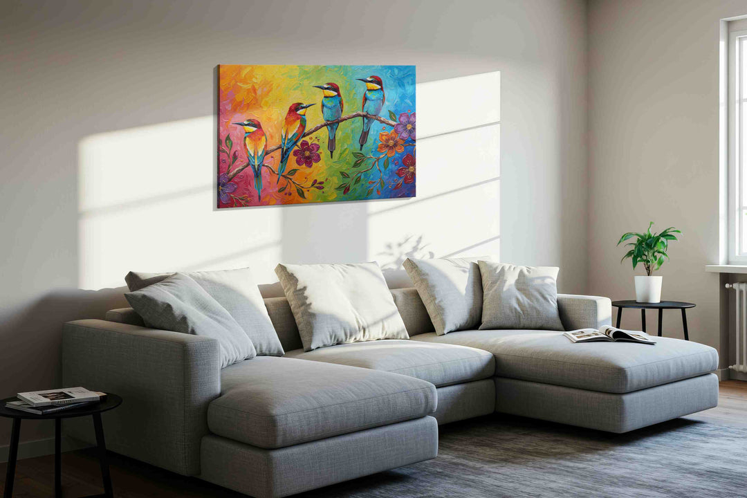 Rainbow Serenade II – birds canvas wall art, gallery-wrapped, ready to hang