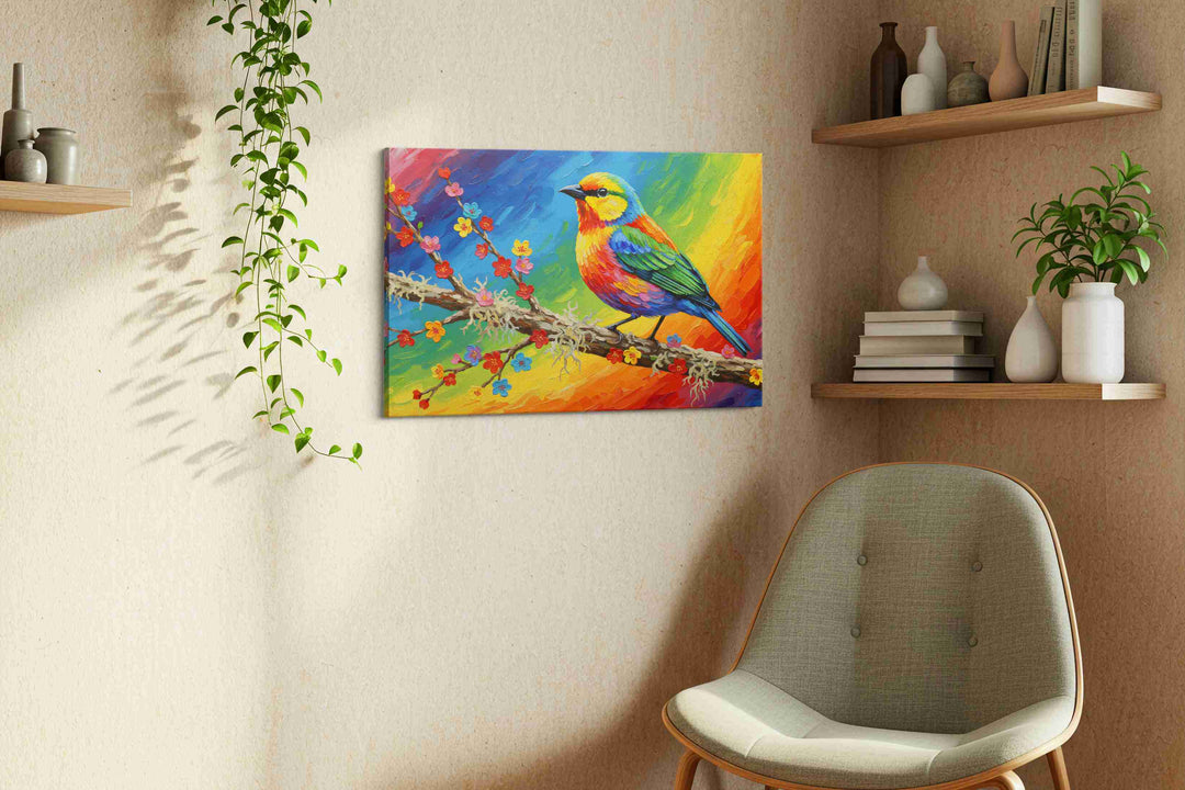 Rainbow Songbird Symphony – birds canvas wall art, gallery-wrapped, ready to hang