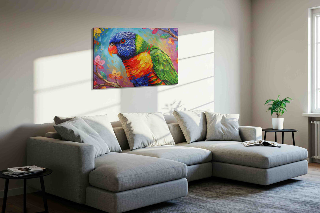 Rainbow Whispers – birds canvas wall art, gallery-wrapped, ready to hang