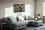 Serenity of the Mandarin Lake birds canvas print, displayed in a living room