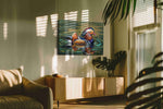 Serenity of the Mandarin Lake birds canvas print, hanging on wall — in a hung canvas mockup