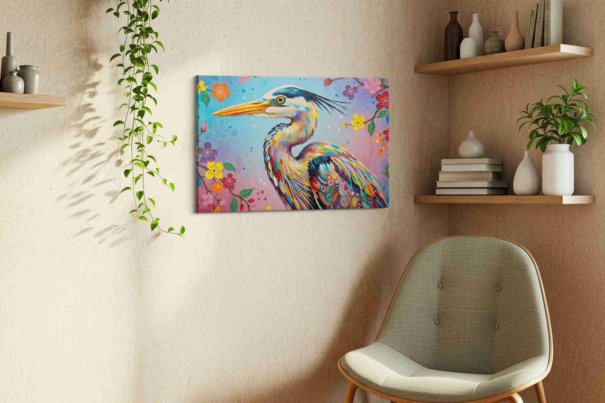 Spectrum of the Heron – birds canvas wall art, gallery-wrapped, ready to hang