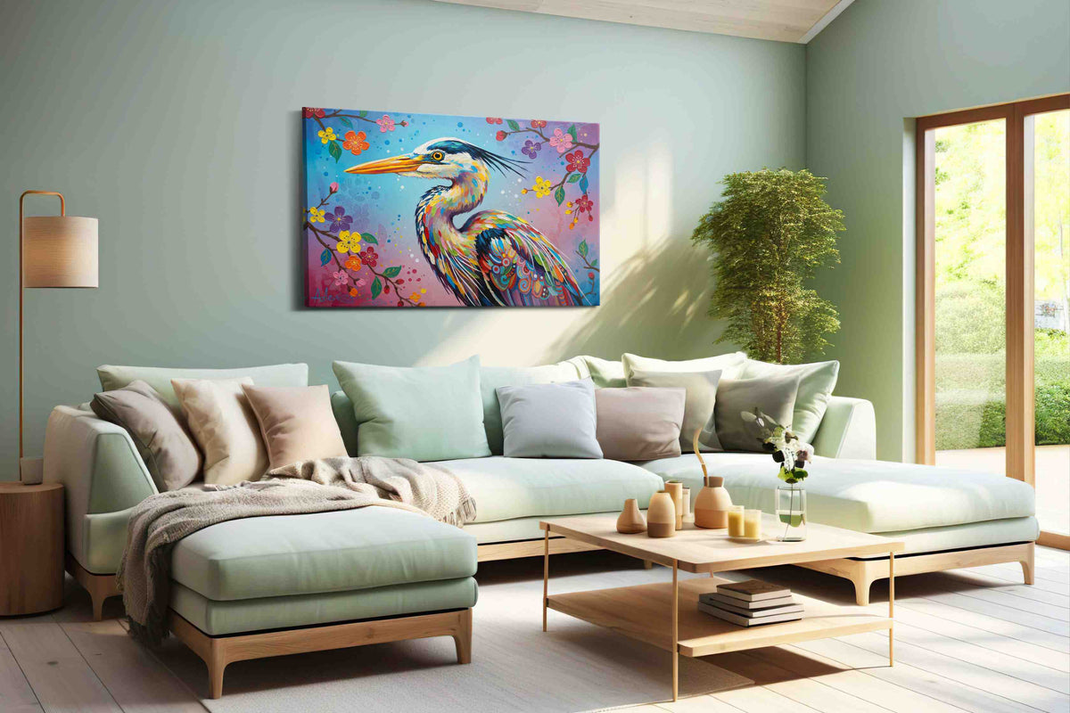 Spectrum of the Heron birds canvas print, hanging on wall