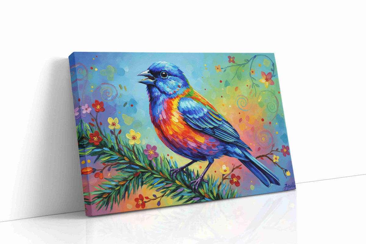 Symphony of the Blue Finch birds canvas print gallery-wrapped landscape canvas studio shot