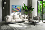 Symphony of the Blue Finch birds canvas print, on wall, lifestyle preview