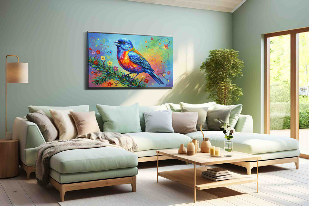 Symphony of the Blue Finch – birds canvas wall art, gallery-wrapped, ready to hang