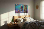Vibrant Eagle Symphony birds canvas print, displayed in a bedroom