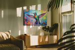 Vibrant Flight of Joy birds canvas print in a contemporary interior mockup