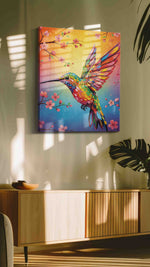 Vibrant Flight of Spring birds canvas print, on wall, lifestyle preview