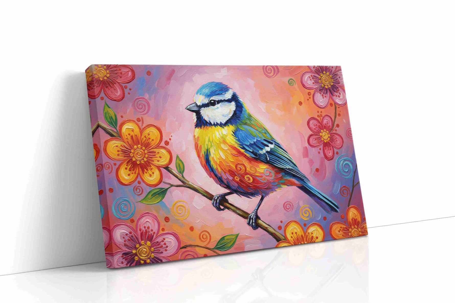 Vibrant Melody in Bloom birds canvas print gallery-wrapped landscape canvas studio shot