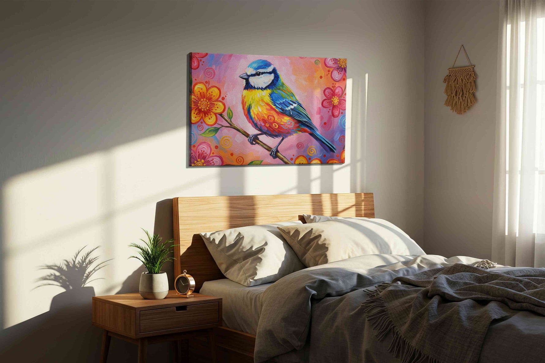 Vibrant Melody in Bloom – birds canvas wall art, gallery-wrapped, ready to hang