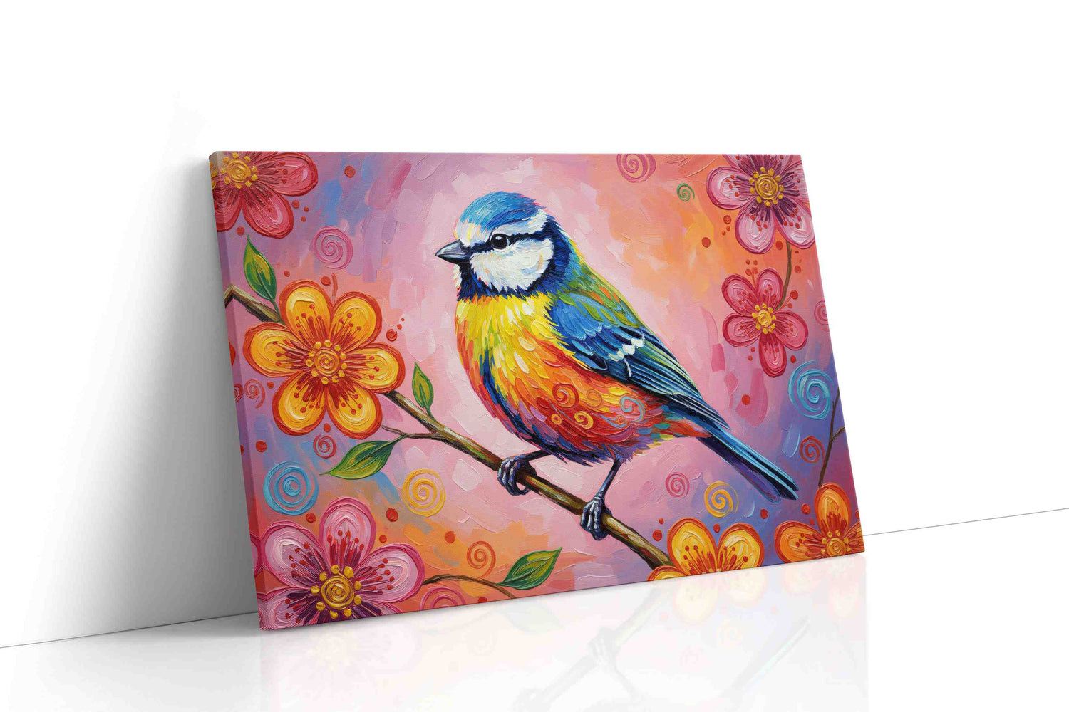 Vibrant Melody in Bloom birds canvas print, gallery-wrapped, ready to hang