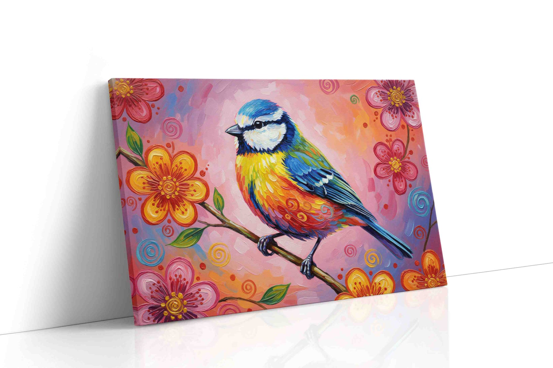 Vibrant Melody in Bloom birds canvas print, gallery-wrapped, ready to hang