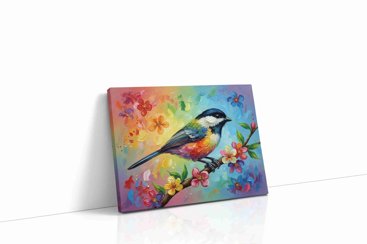 Vibrant Melody on Blossoms birds canvas print, gallery-wrapped, ready to hang