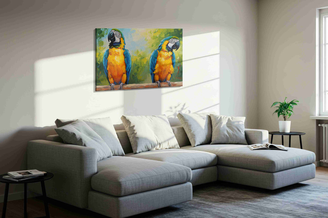 Vibrant Parrot Paradise – birds canvas wall art, gallery-wrapped, ready to hang