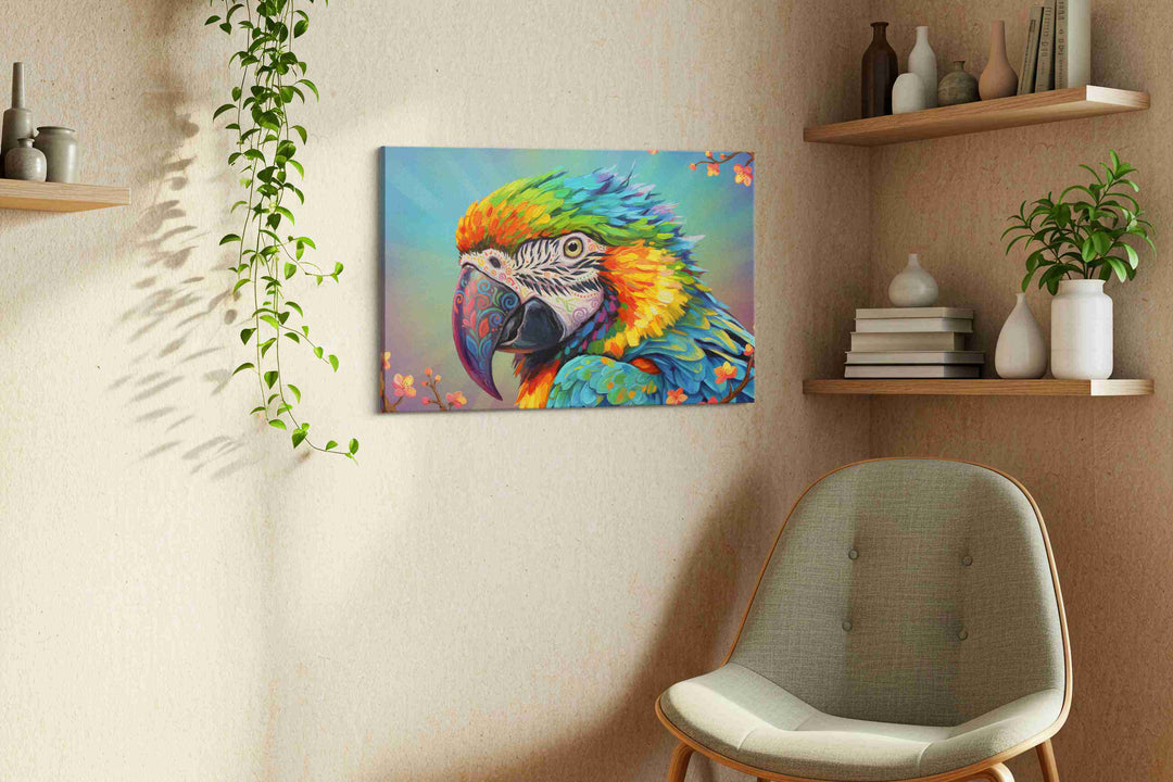 Vibrant Parrot Symphony – birds canvas wall art, gallery-wrapped, ready to hang